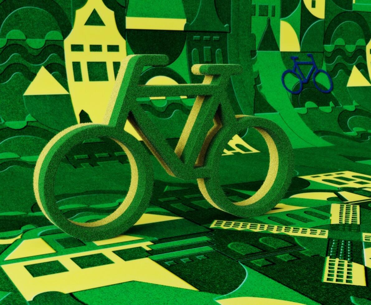 illustration of a bike on green and yellow background