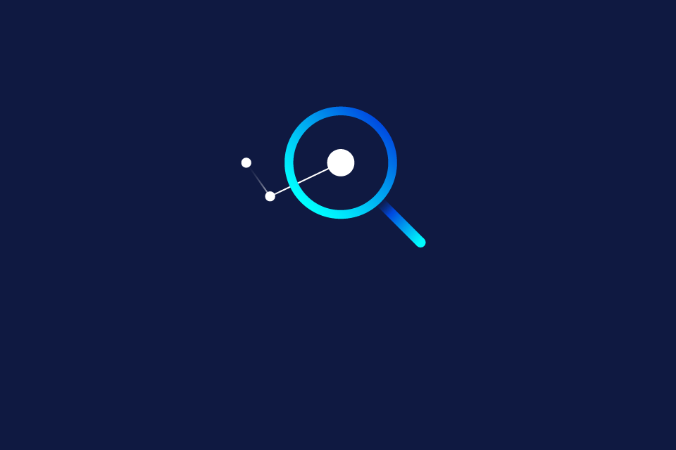 icon of search loop and data on navy background