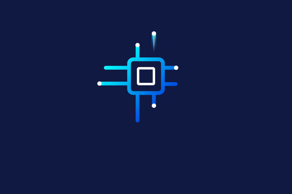 icon of micro chip on navy background